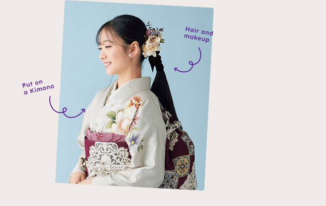 Put on s Kimono Hair and makeup
