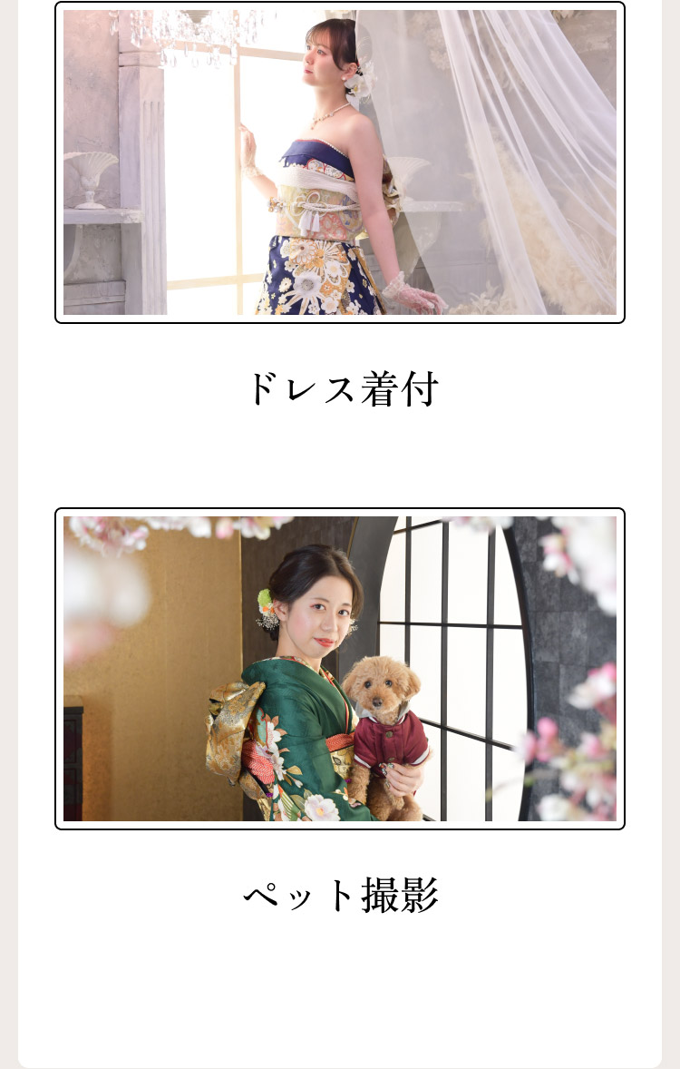 ・ドレス着付け　・ペット撮影