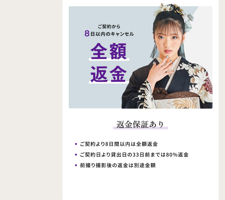 ご契約から8日以内のキャンセル全額返金